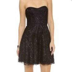 Parker Eva Metallic Lace Fit & Flare Strapless Cocktail Dress Black Size XS